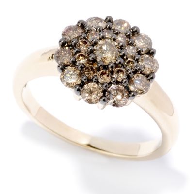 127-478 - Diamond Treasures 14K Gold 1.00ctw Mocha Diamond Flower Cluster Ring 