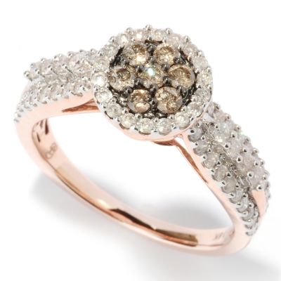 14K RG FLOWER BROWN DIAMOND WITH WHT ACCENTS