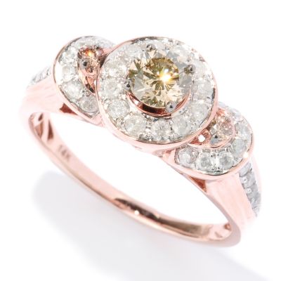 14K RG BROWN CENTER STONES WITH WHT HALO RING