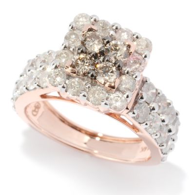 127-481 - Diamond Treasures 14K Rose Gold 2.77ctw White & Champagne Diamond Square Ring
