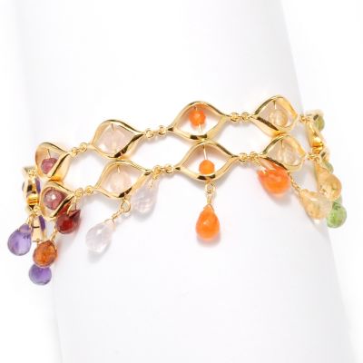 KA - SS/18KGP BRAC MULTI GEM BEAD & BRIOLETTE FANCY LINK w/ TRIPLE TOGGLE CLASP
