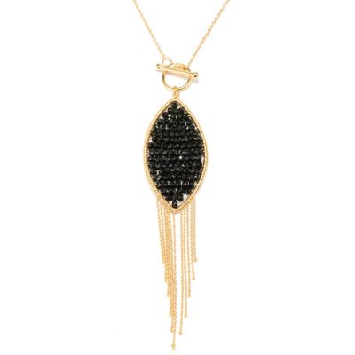 KA - SS/18KGP NECK BLK SPINEL BEAD DROP w/ TOGGLE CLASP - 20"