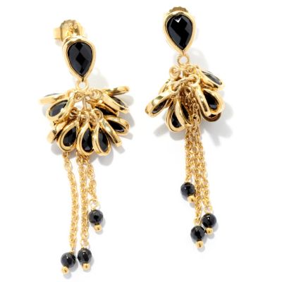 KA - SS/P EAR BLK SPINEL FRINGE CLUSTER DROP