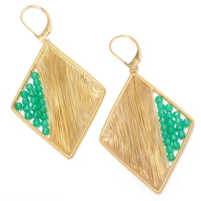 KA - SS/18KGP EAR GEM BEAD WIRE-WRAPPED RHOMBUS