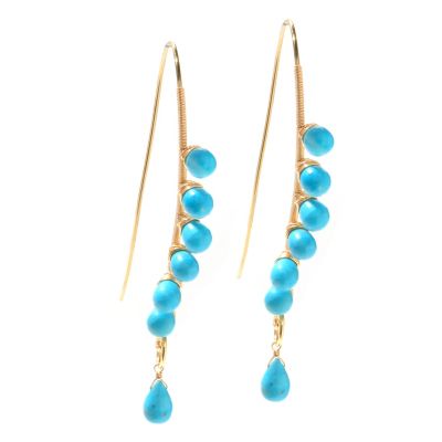 127-493 - Kristen Amato Turquoise Bead "Sea Breeze" Elongated Curve Drop Earrings 