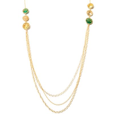 KA - SS/18KGP NECK CHAIN-WRAPPED 6-STONE STATION MULTI STRAND - 36"