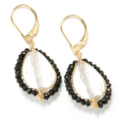 127-498 - Kristen Amato 18 x 12mm Rock Crystal & Black Spinel Drop Earrings 