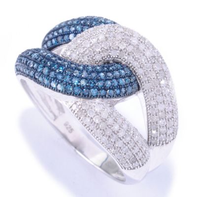 SS BLUE & WHITE DIAMOND INTERLOCKING RING