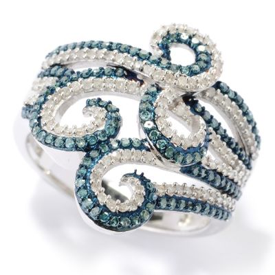 SS BLUE & WHITE DIAMOND SWIRL DESIGN RING