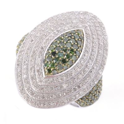 SS MARQUISE SHAPED GREEN & WHITE DIAMOND RING