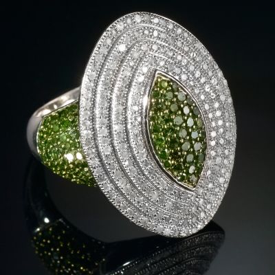 Green & White Diamond Marquise Ring