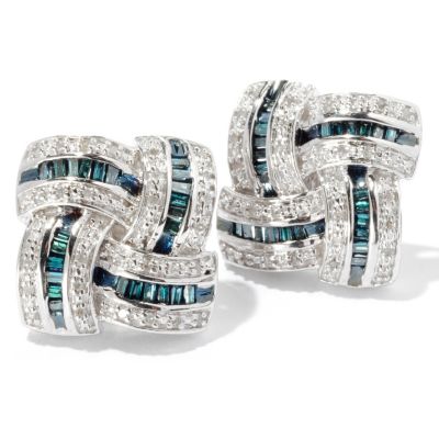 SS BLUE & WHITE DIAMOND SQAURE STUD EARRINGS