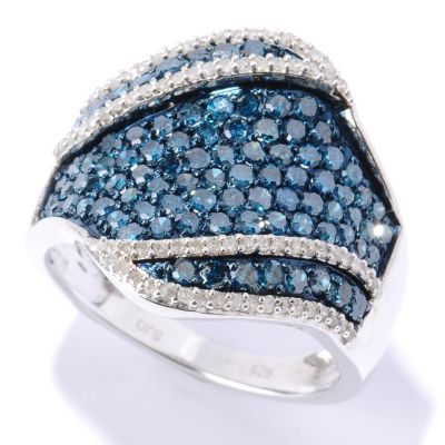 127-511 - Diamond Treasures Sterling Silver 1.62ctw Blue & White Diamond Wide Band Ring