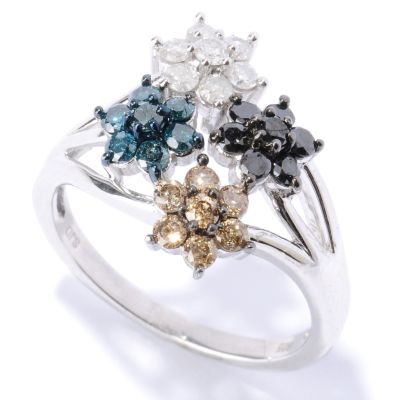 127-514 - Diamond Treasures Sterling Silver 1.00ctw Multi Color Diamond Flower Ring