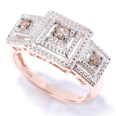 127-518 - Diamond Treasures 14K Rose Gold 0.25ctw Mocha Diamond Layered Square Ring 