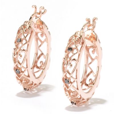 14K RG BLACK DIAMOND HOOP EARRINGS
