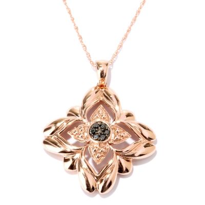 127-523 - Diamond Treasures 14K Rose Gold 0.05ctw Black Diamond Floral Pendant w/ Chain