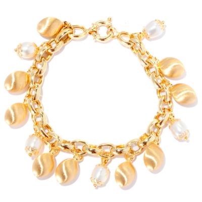 18K OVAL SATIN BEAD AND PEARL DANGLES