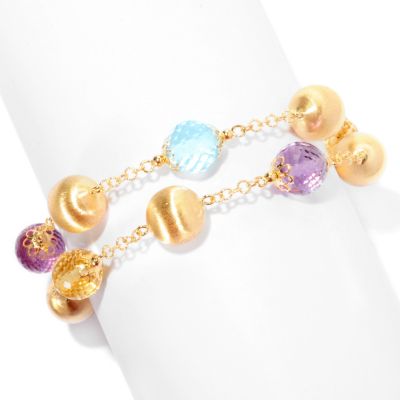 18K SATIN BEAD AND MULTI GEMSTONE 2-STRAND BRACELET
