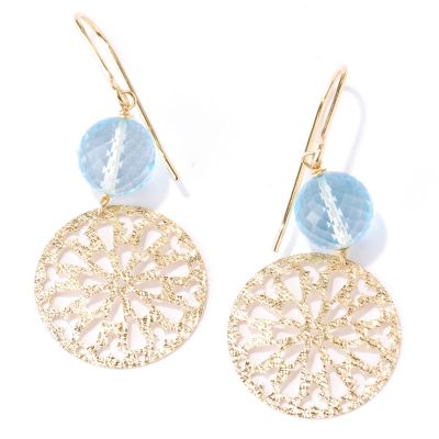 127-533 - Viale18K&reg; Italian Gold Gemstone & Fancy Disk Dangle Earrings
