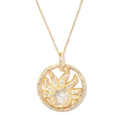 SB SS/18K YGP ROUND CUT FLOATING STONES SUNBURST DISK PENDANT W/ 18" CHAIN