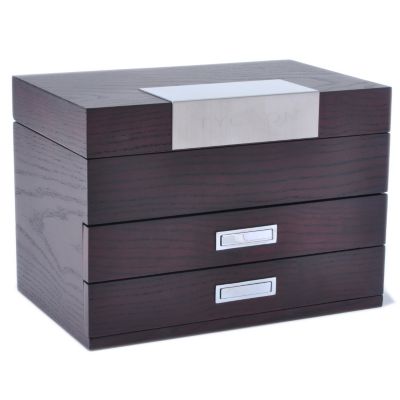 127-574 - TYCOON Three-Compartment Velvet Lined Wooden Jewelry Box