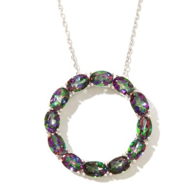 127-576 - Gem Treasures Sterling Silver Oval Topaz Circle Pendant w/ Chain