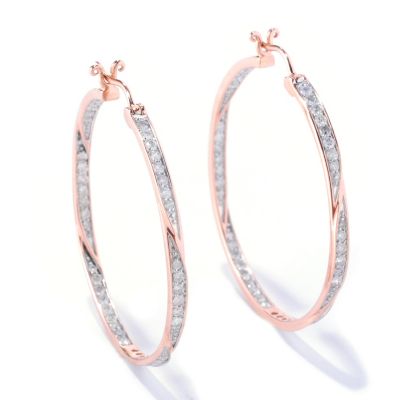 14K RG DIAMOND HOOP WITH GOLD TWIST