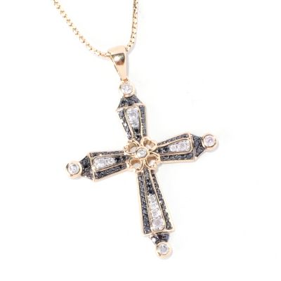 127-588 - Beverly Hills Elegance 14K Gold 1.00ctw Black & White Diamond Cross Pendant 