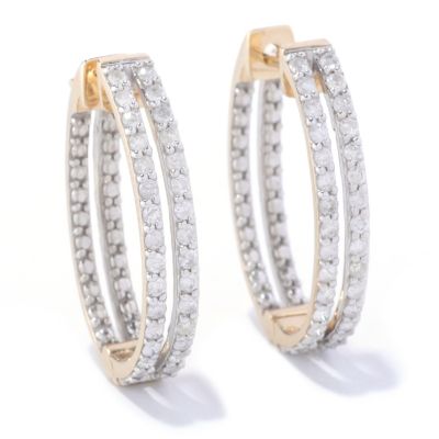 14K YG 2 ROW DIAMOND EARRING