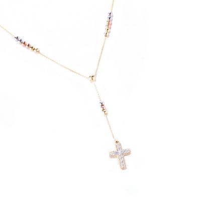 14K YG Y NECK CROSS