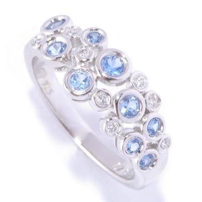 BLTA SS/PLAT BLUE SIMULATED DIAMOND & WHITE ROUND BEZEL SET RING