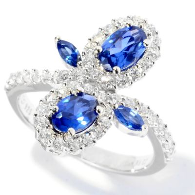BLTA SS/PLAT SIMULATED BLUE SAPPHIRE & WHITE OVALAND MARQUISE FLOWER RING