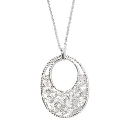 BLTA SS/PLAT MULTI-CUT ROPE OVAL PENDANT W/ 18" CHAIN