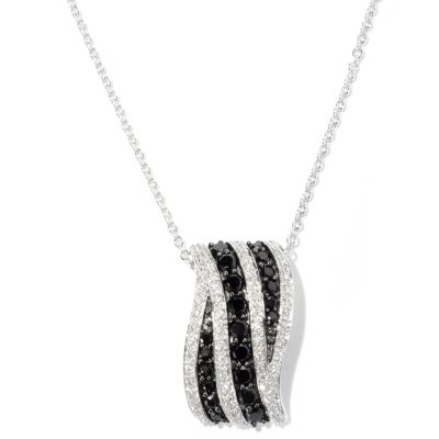 BLTA SS/PLAT SIMULATED BLACK & WHITE ROUND CUTSLIDE PENDANT W/ 18" CHAIN