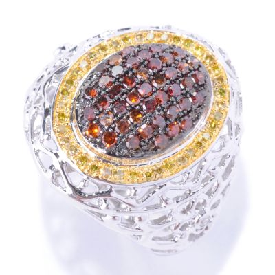 SS PAVE RED WITH YELLOW DIAMOND ACCENTS RING