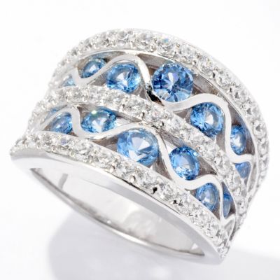 BLTA SS/PLAT BLUE & WHITE ROUND CUT CONCAVE RING