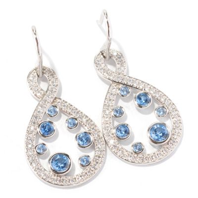 BLTA SS/PLAT ROUND CUT PAVE AND BEZEL SET BLUE FIGURE EIGHT DROP EARRINGS