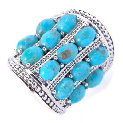 127-627 - Gem Insider Sterling Silver 6 x 4mm Oval Multi Row Turquoise Ring