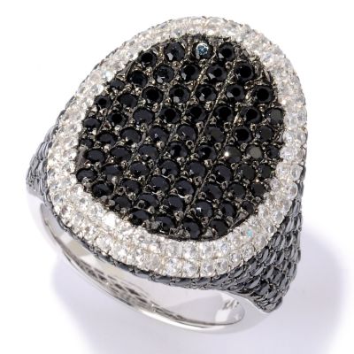 127-630 - Gem Treasures Sterling Silver 4.89ctw Black Spinel & Zircon Oval Frame Ring