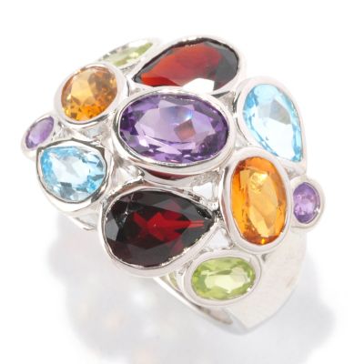 127-631 - Gem Insider Sterling Silver 4.92ctw Multi-Shape & Color Gemstone Ring