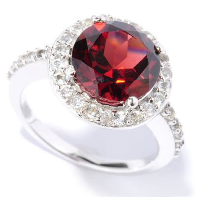 127-635 - Gem Insider Sterling Silver 4.79ctw Round Garnet & White Topaz Ring