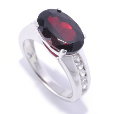 127-640 - Gem Insider Sterling Silver 5.19ctw Garnet & White Topaz East-West Ring