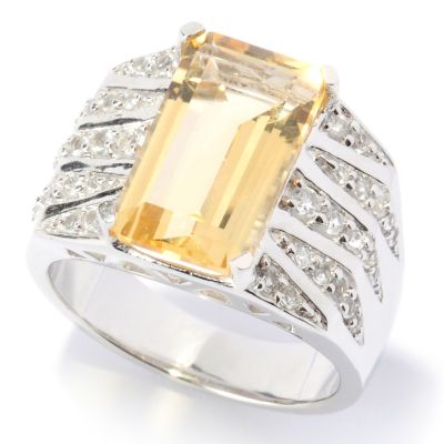 127-641 - Gem Insider Sterling Silver 5.19ctw Emerald Shaped Citrine & White Topaz Ring