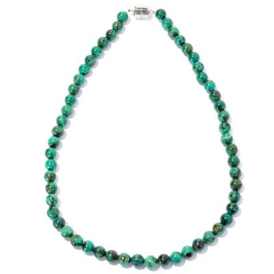 127-644 - Gem Insider Sterling Silver 8mm Chrysocolla Bead Necklace w/ Magnetic Clasp