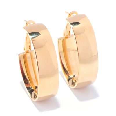 SS/18KGP EAR HIGH POLISHED WIDE FACE HOOP w/ OMEGA BACK