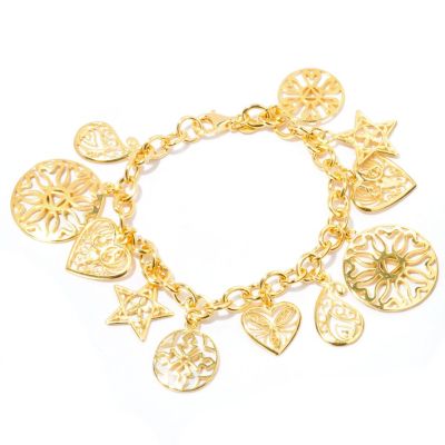 127-657 - Portofino Gold Embraced&trade; Filigreed Multi Charm Bracelet 