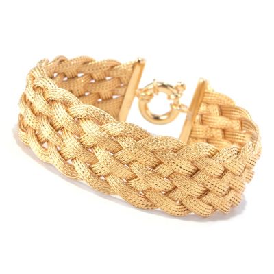 SS/18KGP BRAC MESH TEXTURED WIDE WOVEN w/ SPRING RING CLASP