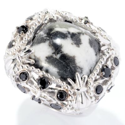 SS SQ ZEBRA MARBLE JASPER RING 15X15