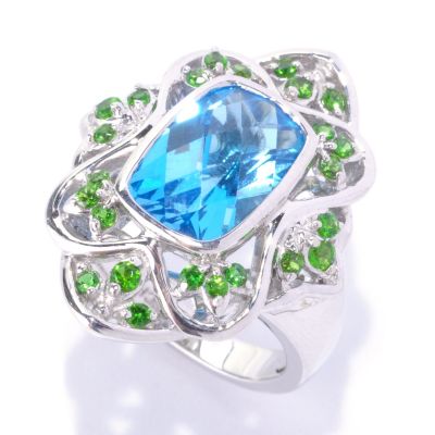 SS REC SHAPE SWISS BLUE TOPAZ WITH CHROME ACCENTS